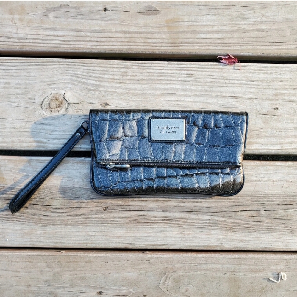 Simply Vera Wang Faux Crocodile Print Embossed metallic color Foldover Clutch